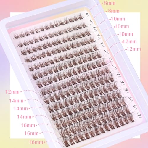 Brown Wispy Lash Clusters - 196pcs D-Curly DIY Eyelash Extensions
