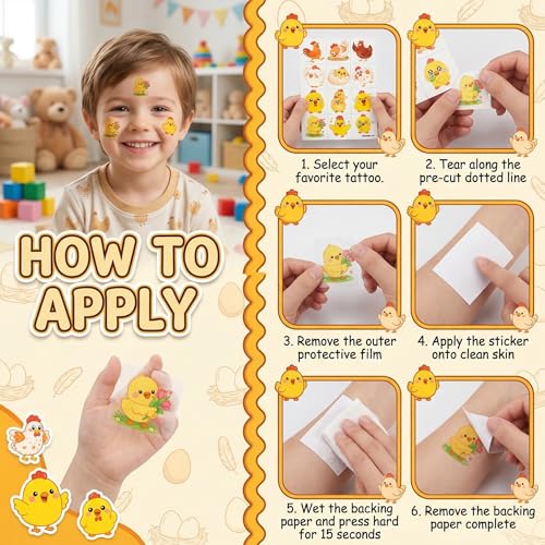 96 PCS Chicken Temporary Tattoos for Kids - Farm Theme