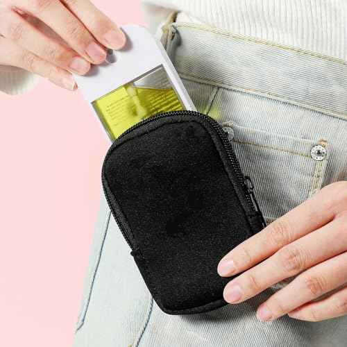 uekeboag 2Pcs Small Soft Neoprene Pouch with Zipper, Mini Portable Makeup Bag,Fashion Accessory with Snap Hook,Coin Purse Lipstick Cosmetic Travel Organizer(2pcs Black)