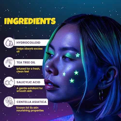 280Pcs Star Pimple Patches for Face - Pimple Patches Cute Stars - Hydrocolloid, Salicylic Acid, Tea Tree Oil, Centella - Glitter, Regular, Glow in the Dark, Translucent 7 Colors, 3 Sizes Zit Stickers
