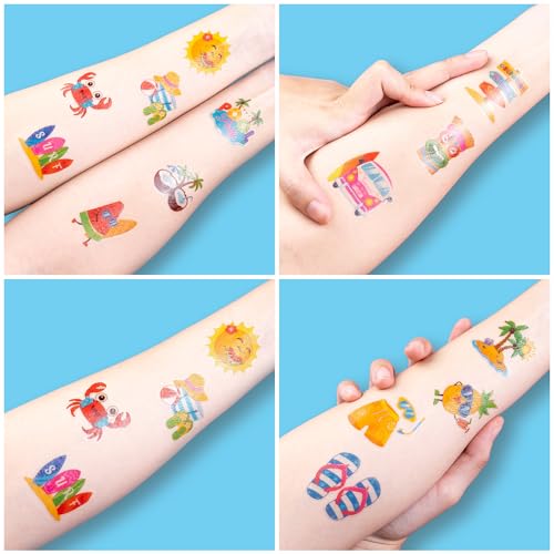 96 PCS Summer Beach Temporary Tattoos Kids Pool Party Favors