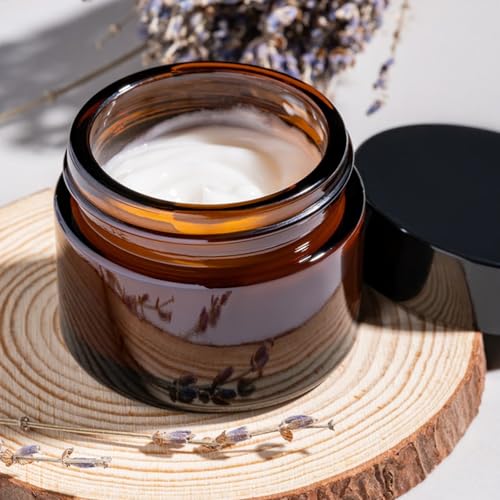 Amber Glass Jars 1 oz with Lids, 4 Pack Small Cosmetic Containers