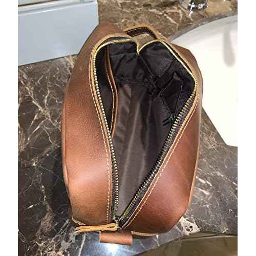 Calissimo Genuine Leather Toiletry Travel Tote Bag - Dopp Kit - Shaving Kit.