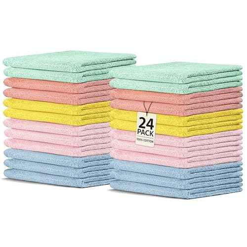 Crystal Ridge Cotton Wash Cloths 24 Pack - Washcloths for Showering, Face and Body, Soft and Highly Absorbent Multipurpose Towels for Bathroom, Kitchen, Spa and Gym - Wash Rags 12 x12 (Pastel)