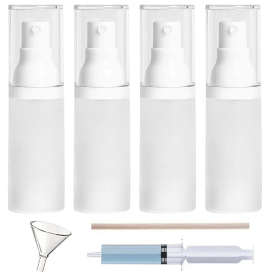 FaceBucks 1oz/30ml-Small Spray Bottle 360° Angle Work, Portable Refillable Leak Proof Travel Mini Spray Bottle.For Perfume Toner Hair spray Facial Moisturizing 【1oz/30ml-(Pack of 4) & Spary Bottle】