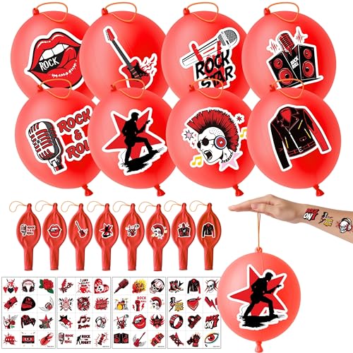 Rock Party Favor Set - 24 Punch Balloons & 48 Temporary Tattoos