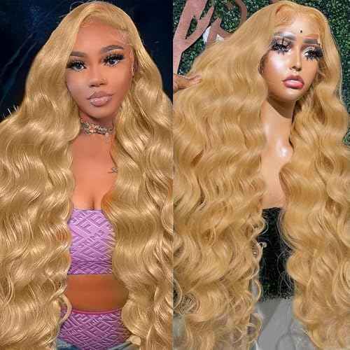 Honey Blonde Lace Front Wigs Human Hair 27# Colored Human Hair Lace Front Wigs 13x6 Body Wave Lace Front Wigs Human Hair 180 Density Glueless Honey Blonde Wig Human Hai r Pre Plucked 22 Inch