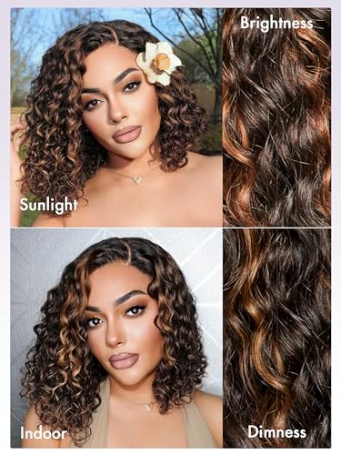 LUVME HAIR 12" Curly Bob Glueless Wig Blonde Highlights