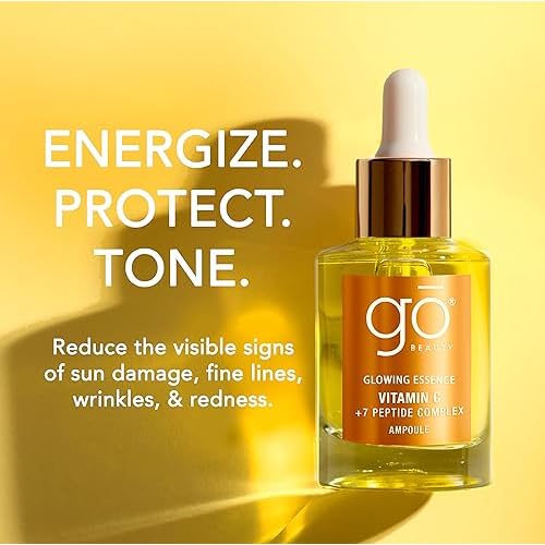 Go Beauty Daily Skin Brightening & Tightening Serum with Vitamin C, Niacinamide, Vitamin B5, Collagen & + 7 Peptide Complex for Dark Spots, Dull & Uneven Skin Tone ? Glowing Essence,1 fl. Oz
