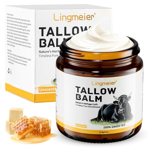 Whipped Beef Tallow and Honey Balm for Skin - Organic Grass Fed Beef Tallow for Face & Body - Natural Unscented Tallow Face Moisturizer for Sensitive Skin, Eczema & Dryness Relief (4 oz)