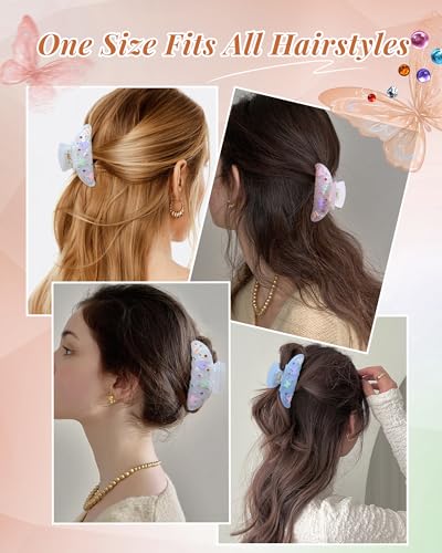 Mesovor 3 Pack Bow Printed Hair Claw Clips, Non-slip 3.74" Medium Clip