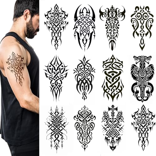 Tribal Temporary Tattoos for Men Women 12 Sheets Large Realistic