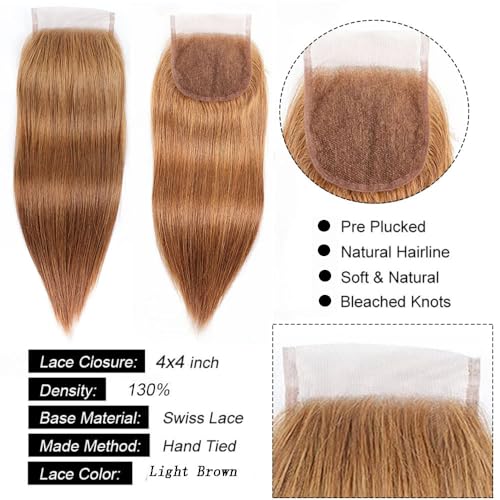 Light Brown Lace Closure 4x4 HD Transparent Brazilian Virgin Hair