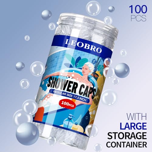 LEOBRO 100 Pack Disposable Shower Caps, 17.3" Clear