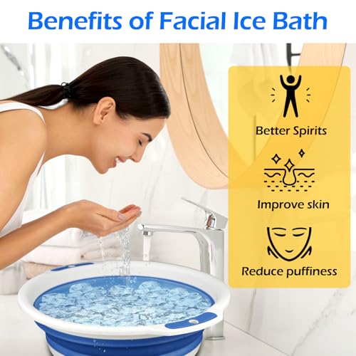 Facial Ice Bath Kit - Foldable Ice Bowl with Reusable Cubes for Cold Plunge (Blue)