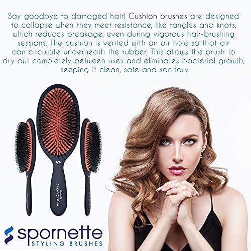 Spornette Large Cushion Boar And Nylon Bristle Bundle with Hair Brush Cleaner