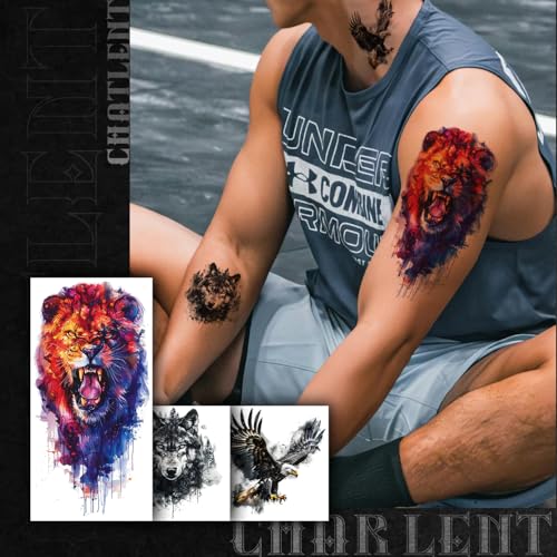 Watercolor Wildlife Temporary Tattoos for Men, 25 Sheets