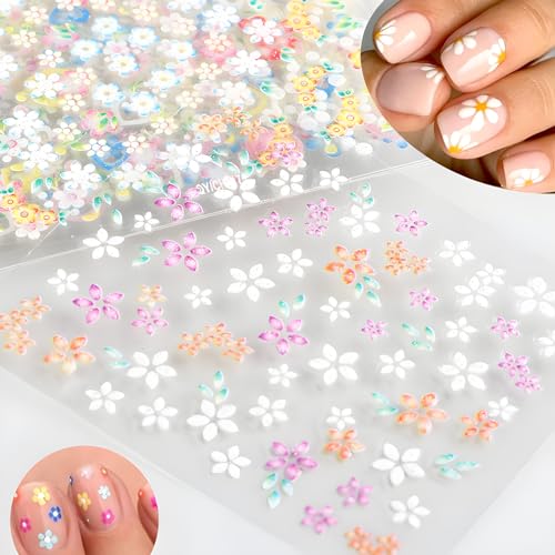 3D Flower Nail Art Stickers Decals, 30 Sheets Cute Daisy & Heart Designs
