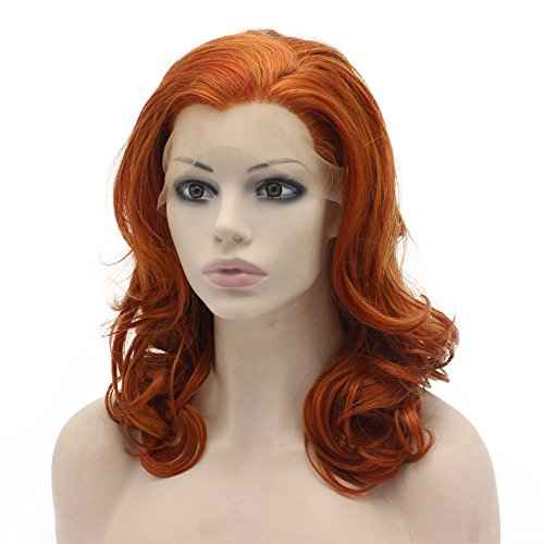 MX angel Medium Long Wavy Reddish Blonde Synthetic Hair Lace Front Wig Natural