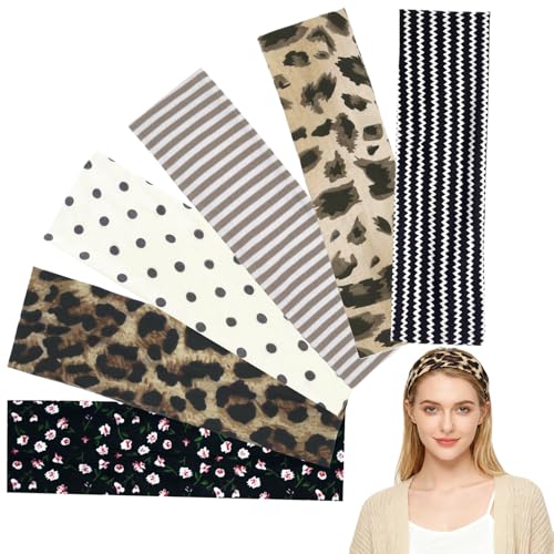 6 Pcs Anti-Slip Floral Headbands for Women - Soft Yoga Sweatbands