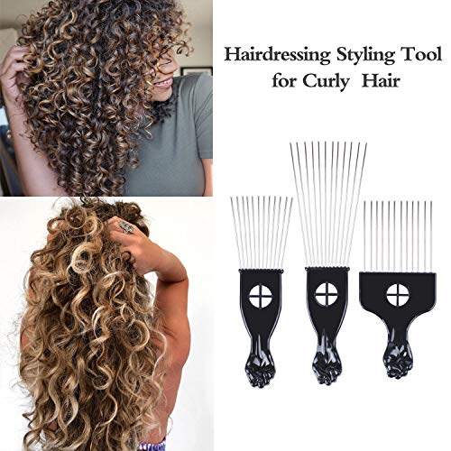 Black Metal Afro Pick Comb for Curly Hair Styling