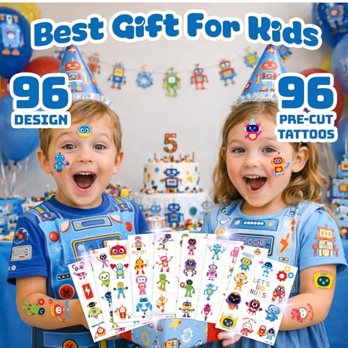 96 Pcs Robot Temporary Tattoos for Kids - Party Favors