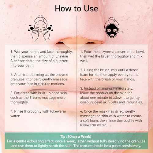 Pink Clay Enzyme Cleanser, Blackhead Remover Powder Cleanser, Deep Pore Cleansing with BHA, Gentle Exfoliating Face Wash, Facial Scrub for Acne-Prone Skin, Korean Skin Care