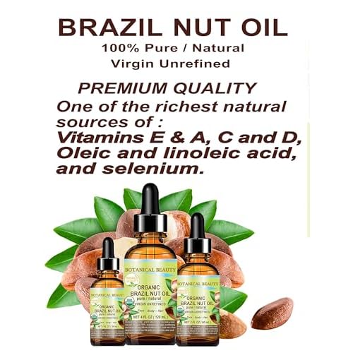 Botanical Beauty Organic BRAZIL NUT OIL Bertholletia Excelsa WILD GROWTH RAW Brazilian 100% Pure Natural Virgin Unrefined for FACE, SKIN, BODY, HAIR, NAILS, FOOT CARE (1 Fl Oz 30 ml)