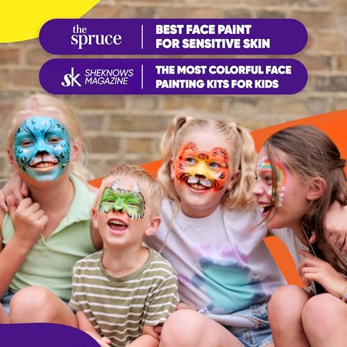 Blue Squid Face Painting Kit for Kids ? 60g/2.12oz Split Cake Face Paint Palette, One Stroke Rainbow Colors, with Brushes & Stencils - Non-Toxic, Water Activated - Kids Party & Halloween Makeup Kit