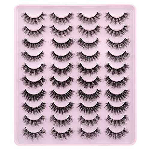 JIMIRE False Eyelashes Natural Fluffy Wispy Faux Mink Lashes 5D 14mm-18mm 5 Styles Mixed Lashes for Small Eyes Natural Look Fake Eyelashes 20 Pairs Multipack