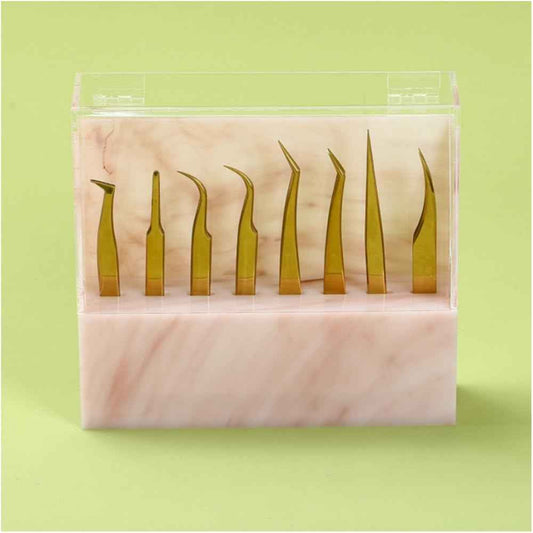 Dust-proof Tweezers Holder Lash Extension Supply Stand Holder, 8 Holes Tweezers Storage Holder for Eyelash Extensions Supplies Acrylic Display Stand Salon (Pink)1