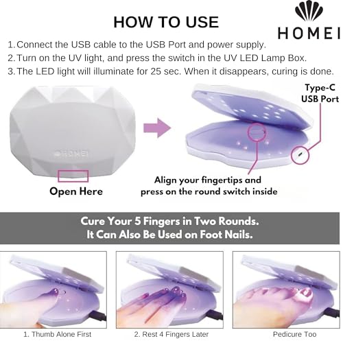HoMei LED Nail Lamp with UV Reduction, Portable Nail Gel Light for Nail Polish (Rechargable), Compact Design, 25 Sec Japanese Geil Nail Drying Technology to Cure