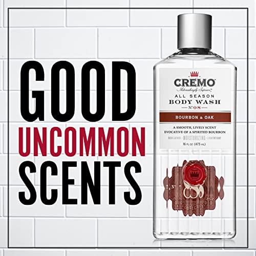 Cremo Rich-Lathering Bourbon & Oak Body Wash for Men, A Sophisticated Blend of Distillers Spice, Fine Bourbon and White Oak, 16 Fl Oz (Packaging May Vary)