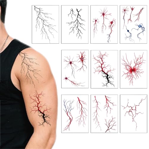 10 Sheets Temporary Tattoos Fake Bloody Wound Lightning Design