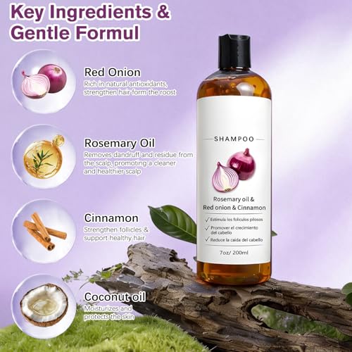 Onion Shampoo with Rosemary Oil & Biotin for Hair Loss, 7oz