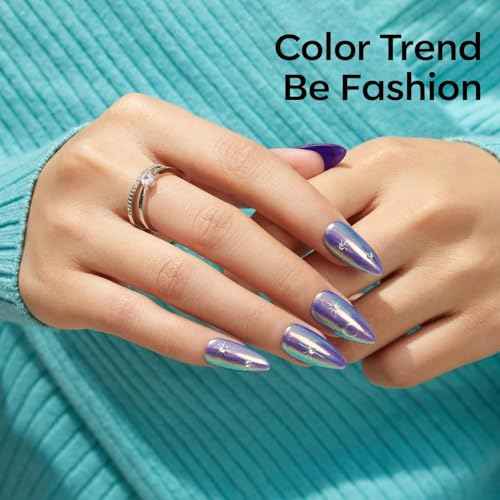 modelones Blue Gel Nail Polish, 15 ML Chameleon Purple Polish Black Holographic Blue Shimmer Glitter Polish Soak Off LED Winter Nail Art Gel DIY Salon Gift