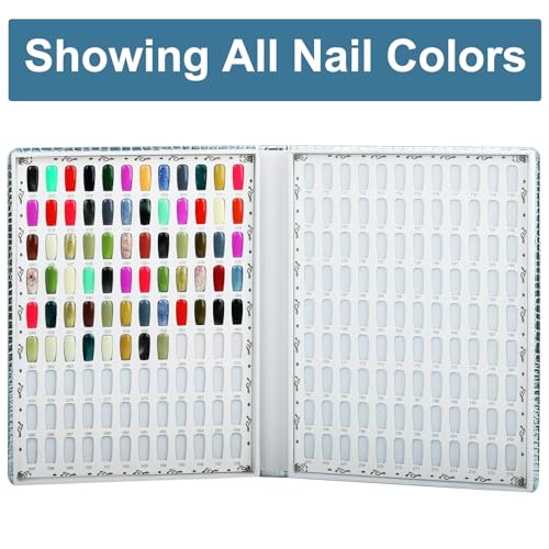 216 Nail Display Book with 240 Nail Tips & 300 Number Labels, Professional Gel Polish Nails Art Design Swatches Book (Silver)