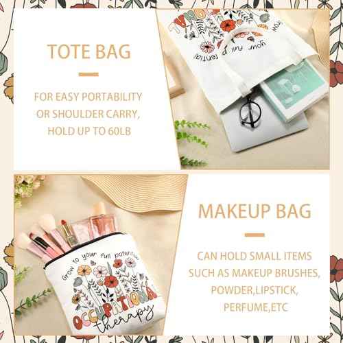 2 Pcs Christmas Occupational Therapy Gifts Boho Style OT Tote Bag with Makeup Bag Occupational Therapist Appreciation Gift Thank You Christmas Birthday Present for Women OT