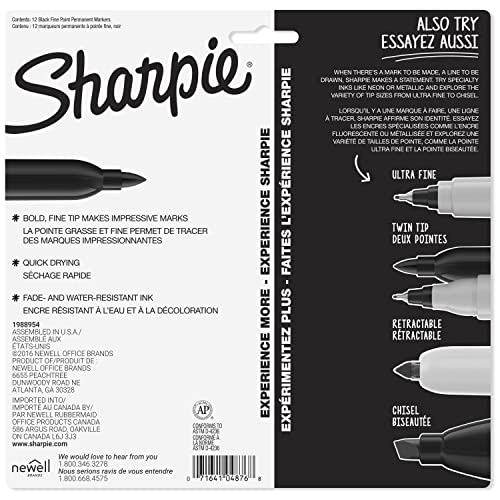 Sharpie Permanent Markers, Fine Point, Black, 12 Count, Proudly Permanent Ink, Intensely Brilliant Colors