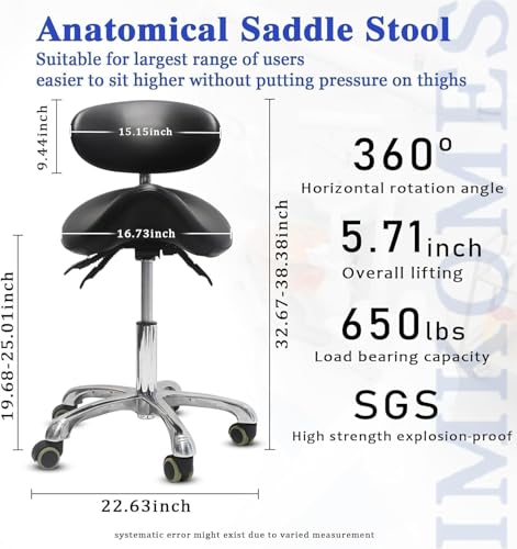 Ergonomic Saddle Chair with Back Support & Wheels