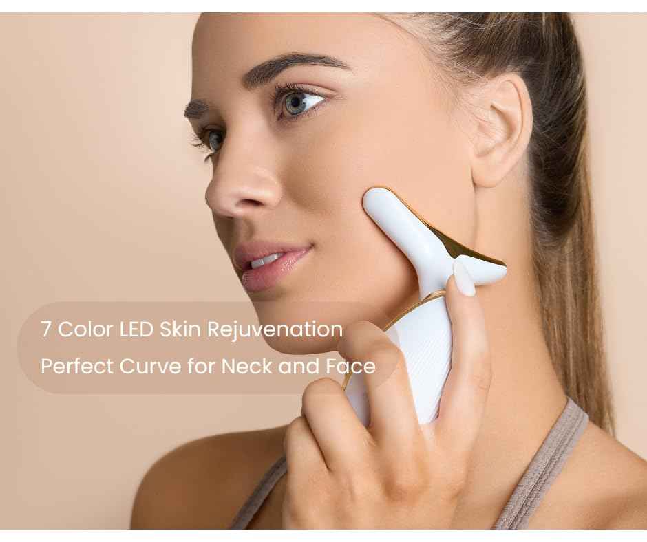 Red Light Therapy Face Massager Tool - with 7 LED Colors - Skin Care Beauty Device for Neck and Facial Tightening and Lifting