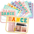 Aliceset 12 Pcs Dance Gifts for Women Cosmetic Bag with Chenille Letter Patches Dancer Clear Makeup Bag Toiletry Zipper Pouch for Travel Women Girls Storage (Multicolor)