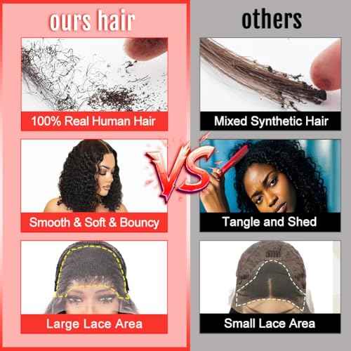 FIRIEYA 220 Density Curly Bob Wig Human Hair 13x4 HD Lace Front Wigs Human Hair Pre Plucked Deep Curly Glueless Short Bob Wigs for Women 14 Inch