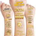 Happy New Year 2026 Temporary Tattoos Stickers ? 96PCS Gold New Year¡¯s Eve Party Favors, Decorations, Countdown Celebration Supplies, Holiday Festival Accessories Gifts for Kids and Adults