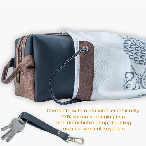 Premium Real Leather Toiletry Bag With Hook, Handmade Full-Grain Genine Leather Kit Bag for Men & Women, Water-Resistant Travel Organizer (Fits 3-4 oz Bottles) Luxury Shaving/Grooming Kit Gift