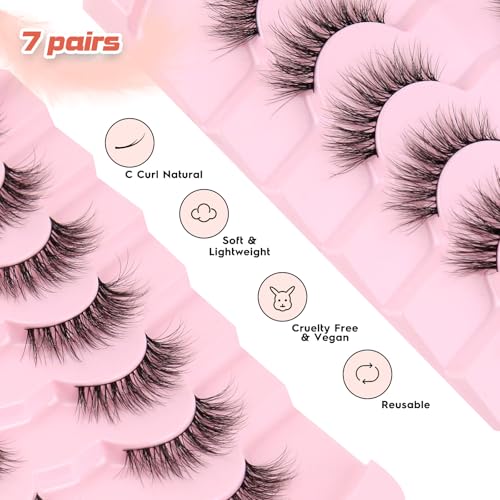 Natural Cat Eye False Eyelashes 14mm Wispy 3D Volume (7 Pairs)