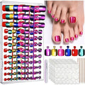 FANDAMEI Cat Eye Press-On Toenails Kit - 6 Bright Colors, Short Square Fake Nails for Women