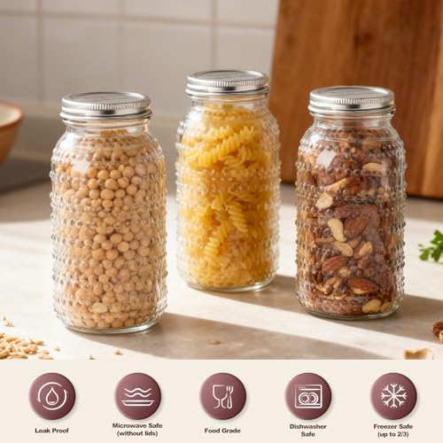 Wide Mouth Mason Jars 64 oz, 4 Pack - Half Gallon Glass Canning Jars