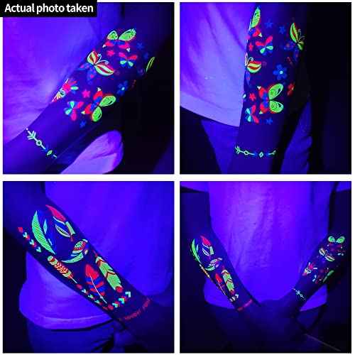 Glow in the Dark Tattoos 172 PCS ? Glow in the Dark Party Supplies, Neon Body Paint Be UV Blacklight Reactive Face Temporary Tattoos for Adults, Teens | Neon Accessories, Party Favors & Decorations