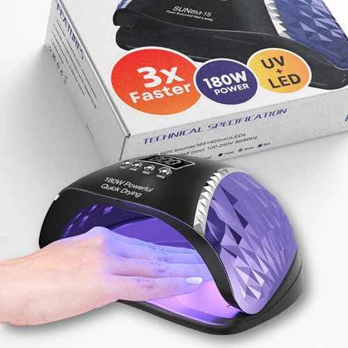 180W UV LED Nail Lamp, Gel Polish UV Light, 45 LED Nail Lights with Auto Sensor, LCD and 4 Timer Settings, Professional Nail Dryer, Blue Light Nail Lamp.
